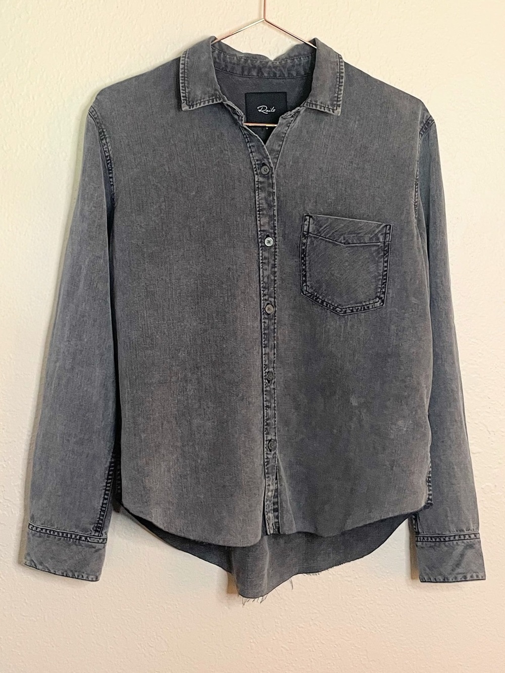 Rails Ingrid Raw Black Acid Wash Button Down Shirt Small - Picture 2 of 13